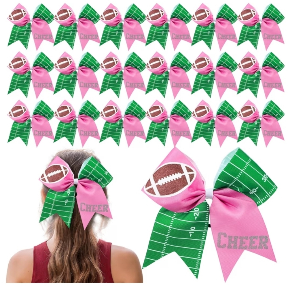 20 Pcs Football Cheer Bows 7" Glitter